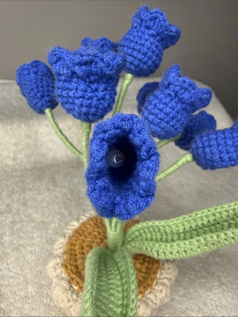 Handmade Crocheted Blue Knot Flowers in Decorative Pot – 8